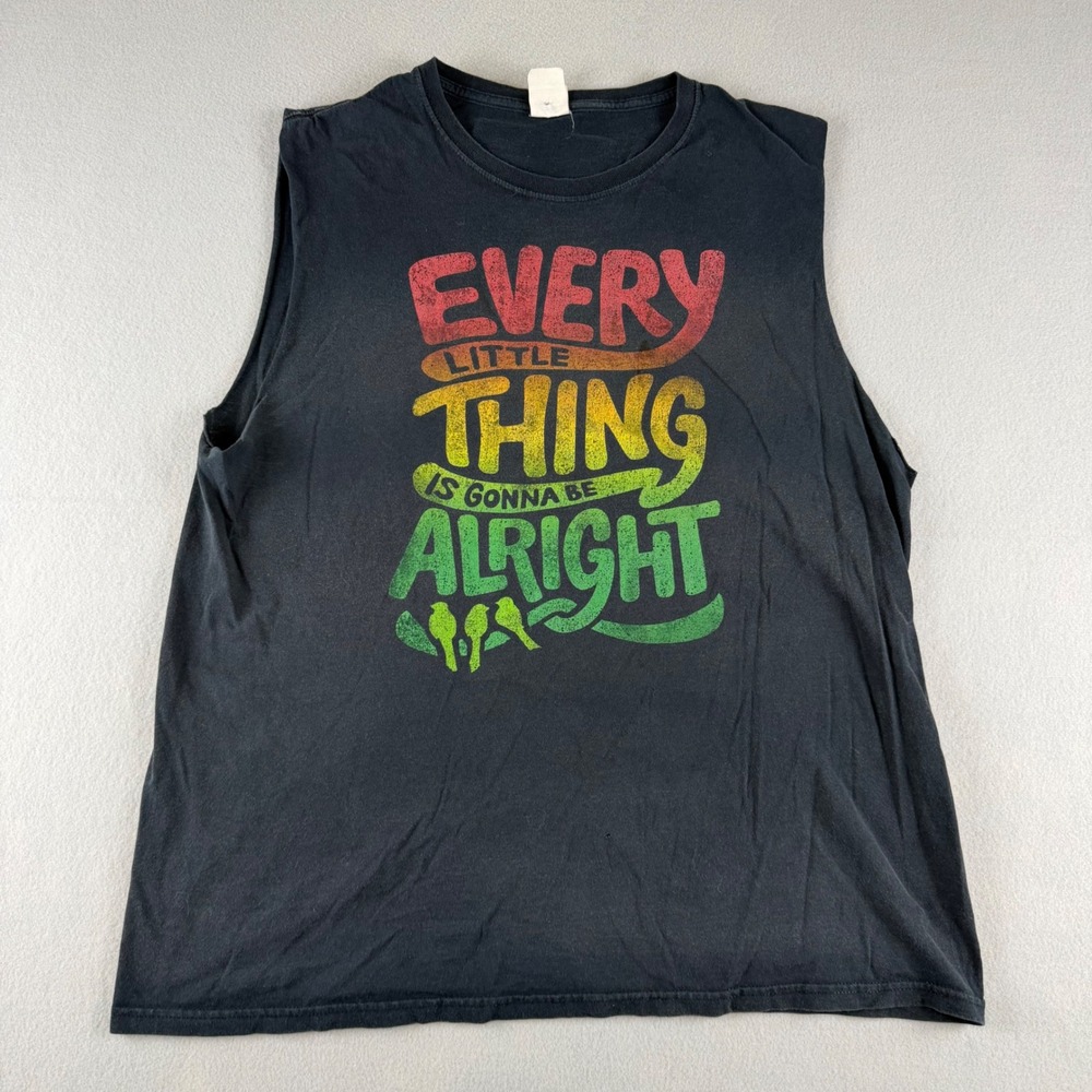 Fruit of the Loom Every Little Thing Is Gonna Be Alright Muscle Tee Black Mens L